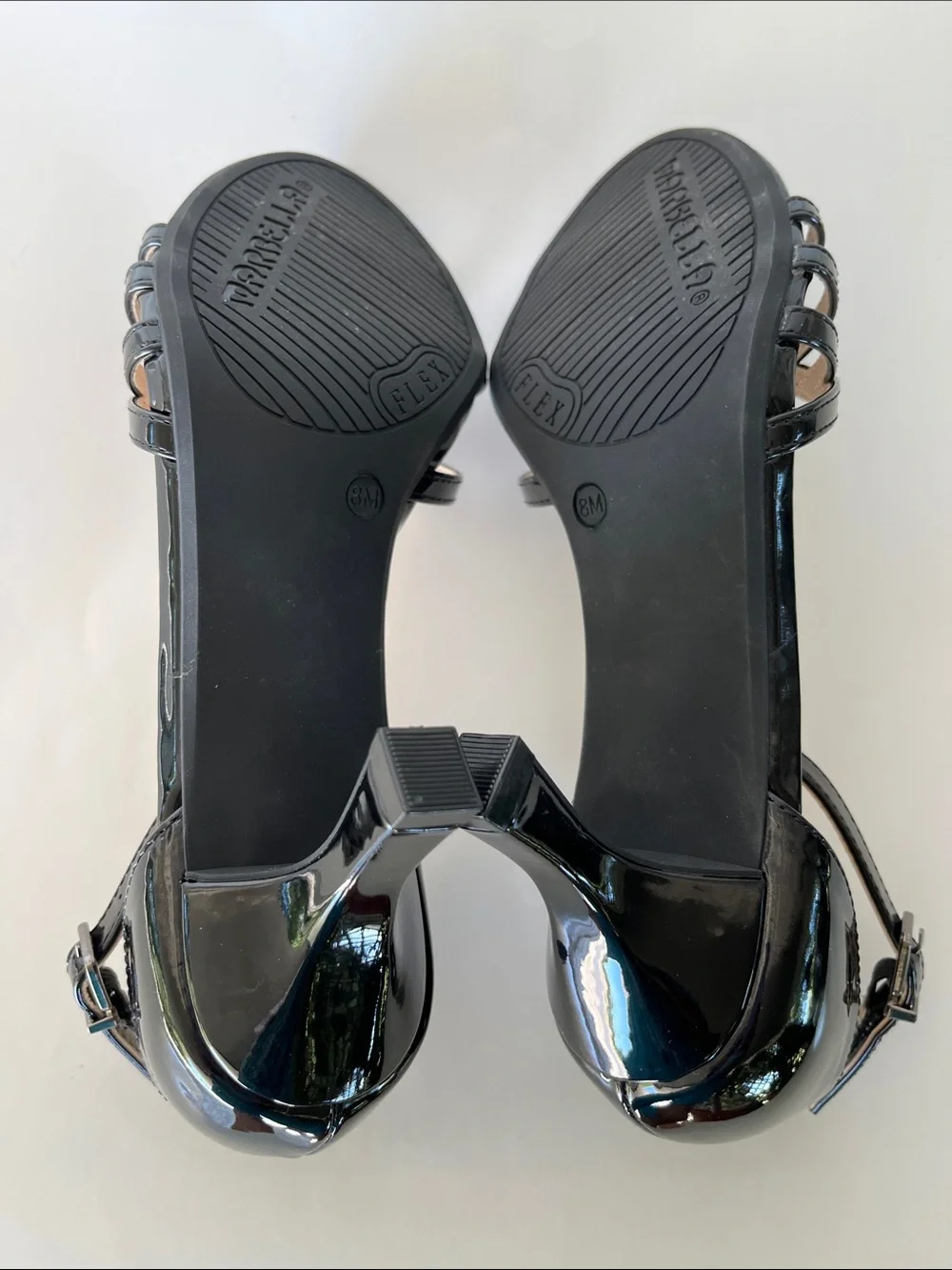 Ankle-Strap Patent Sandals in Black